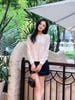  Áo CDG hồng be 4 túi - cúc trắng 