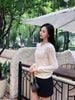  Áo CDG hồng be 4 túi - cúc trắng 