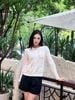  Áo CDG hồng be 4 túi - cúc trắng 