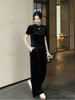  Bộ áo nhung ngắn tay và quần nhung đen set 