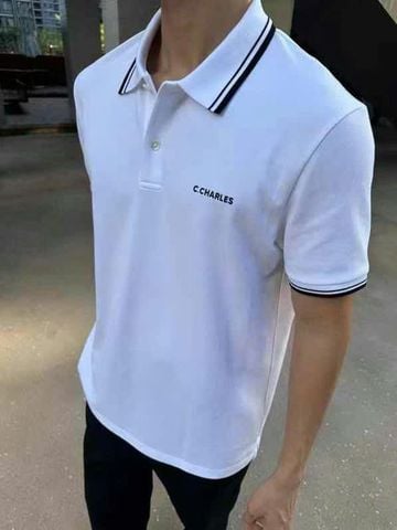  Áo polo trắng - cổ viền đen 