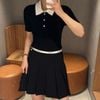 Áo Polo ngắn tay đen- Cổ trắng 