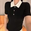  Áo Polo ngắn tay đen- Cổ trắng 