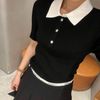  Áo Polo ngắn tay đen- Cổ trắng 