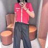  Áo CDG ngắn tay hồng -viền trắng, 2 túi ngực 