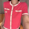  Áo CDG ngắn tay hồng -viền trắng, 2 túi ngực 