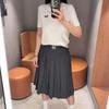  Chân váy xếp ly ghi xám - belt logo 