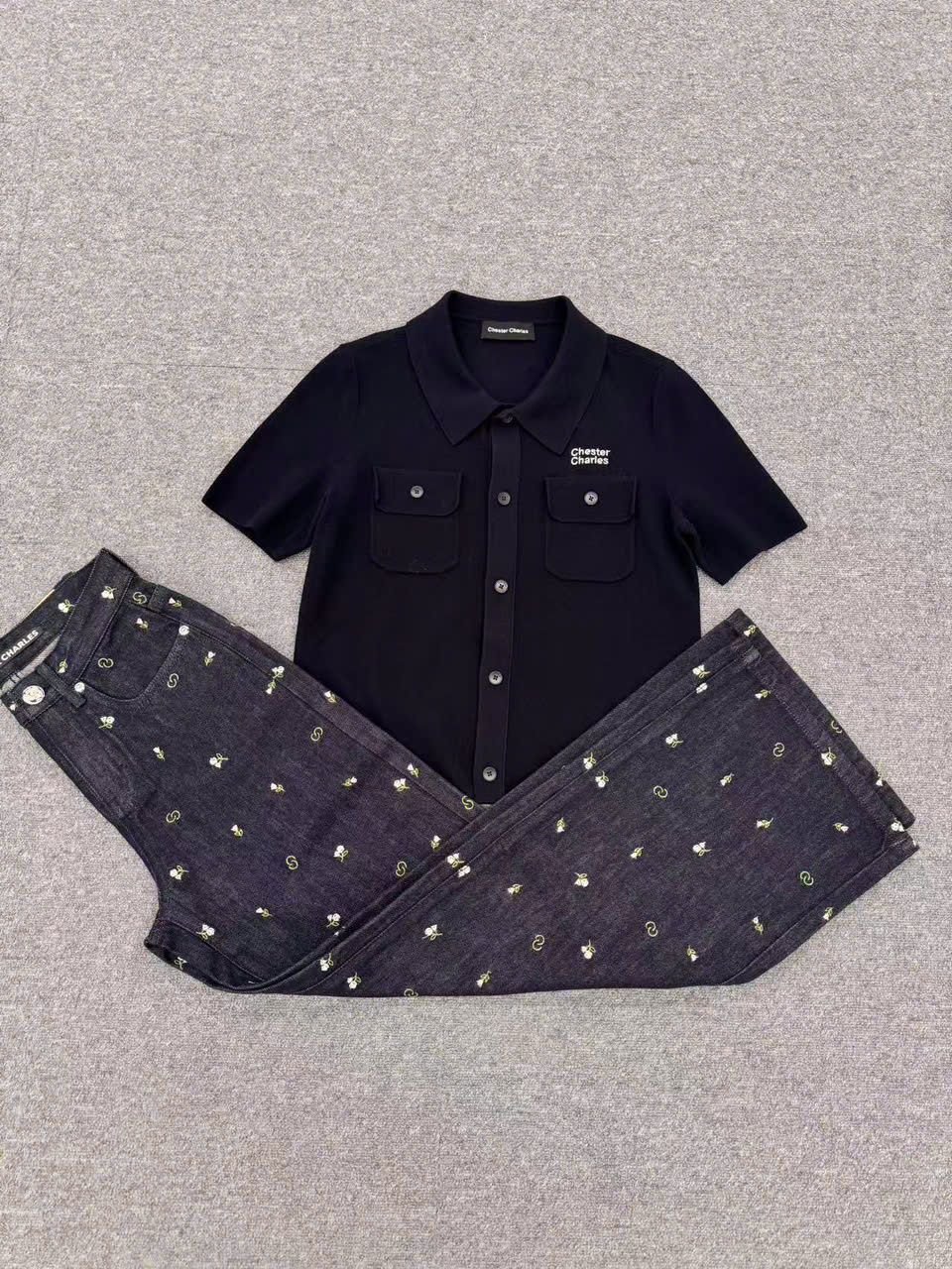  Áo xanh Navy 2 túi ngực cài cúc 