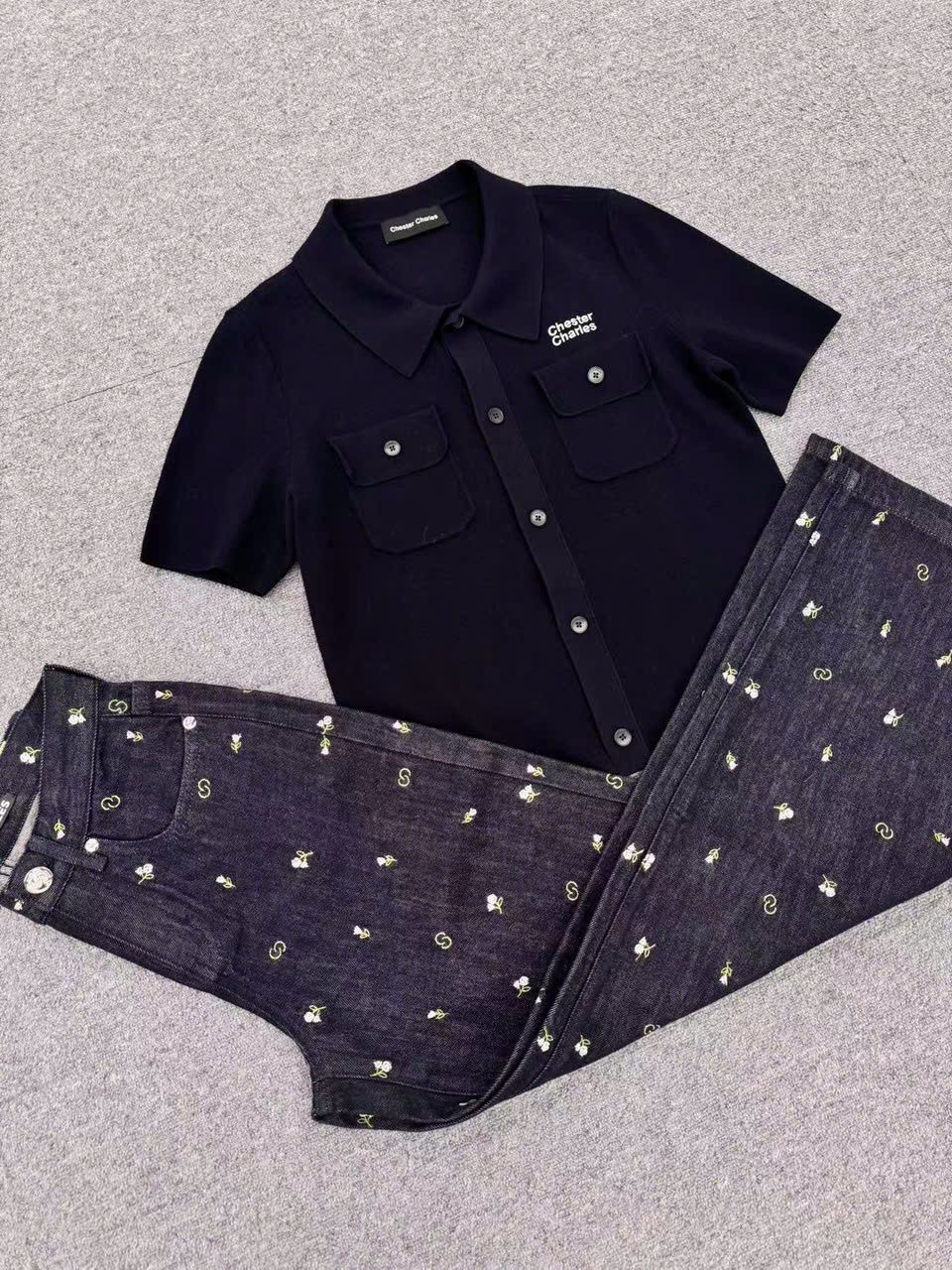  Áo xanh Navy 2 túi ngực cài cúc 