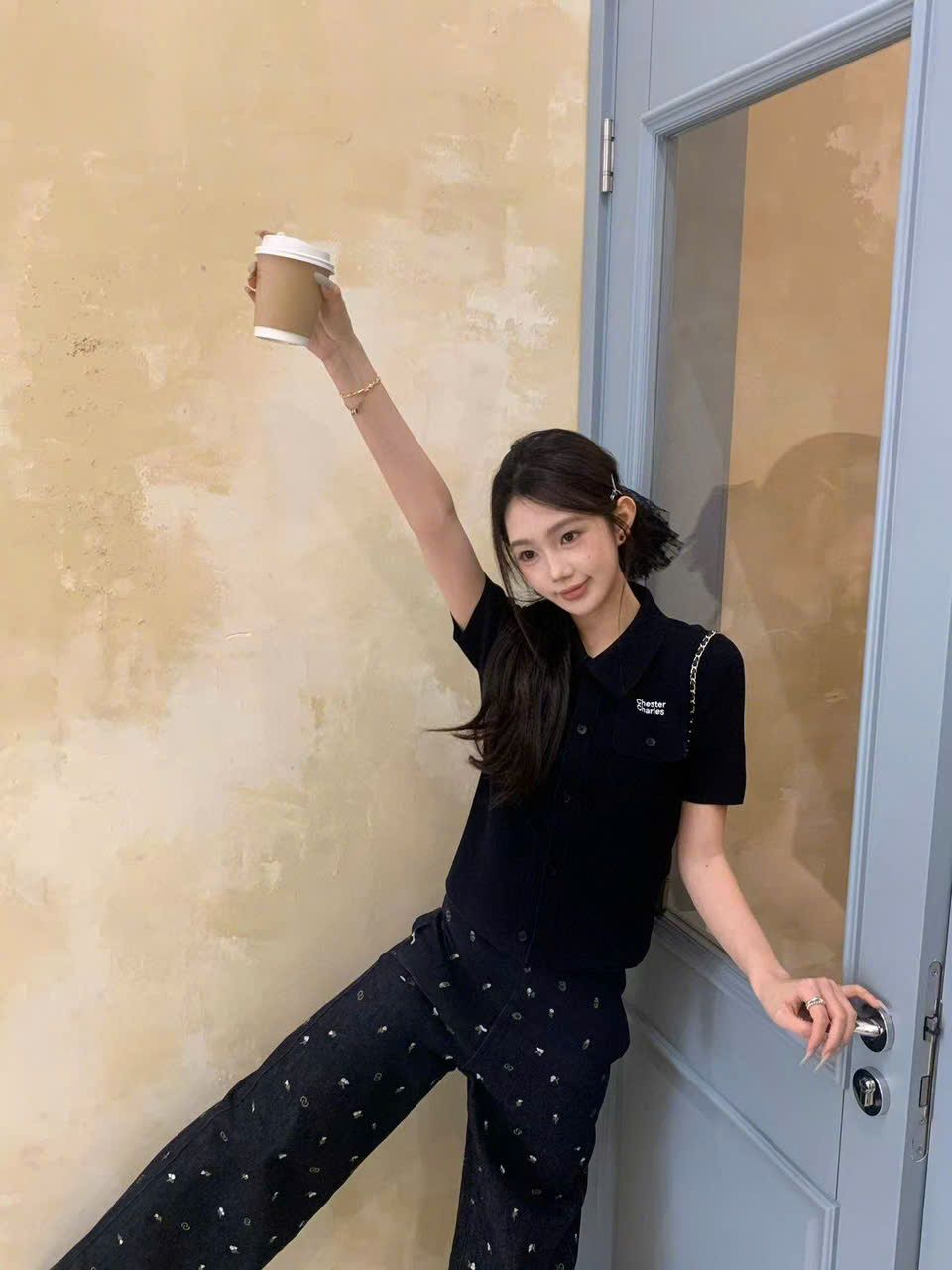  Áo xanh Navy 2 túi ngực cài cúc 