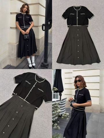  Áo CDG đen viền trắng - 2 túi trước 