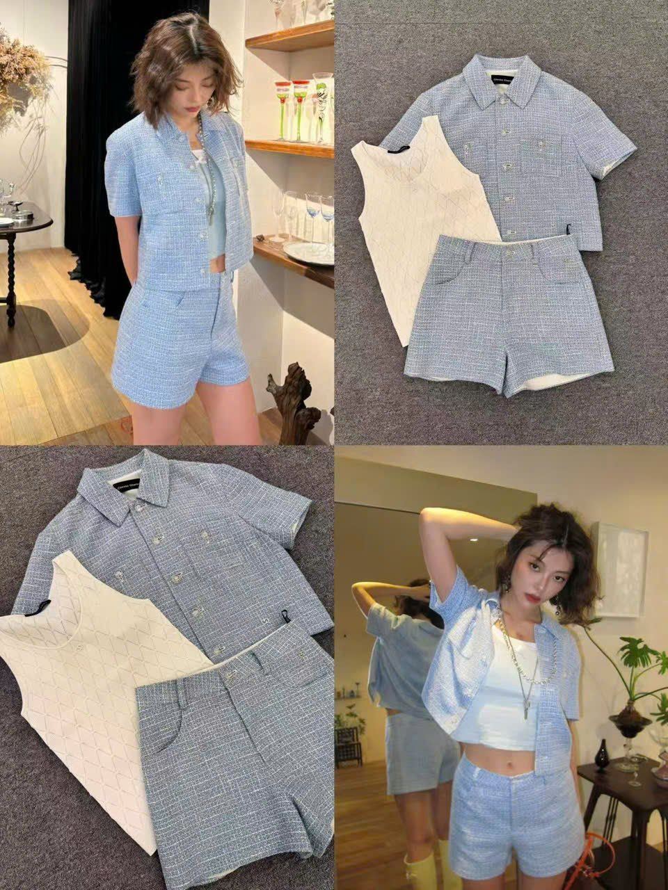  Quần short dạ tweed xanh 