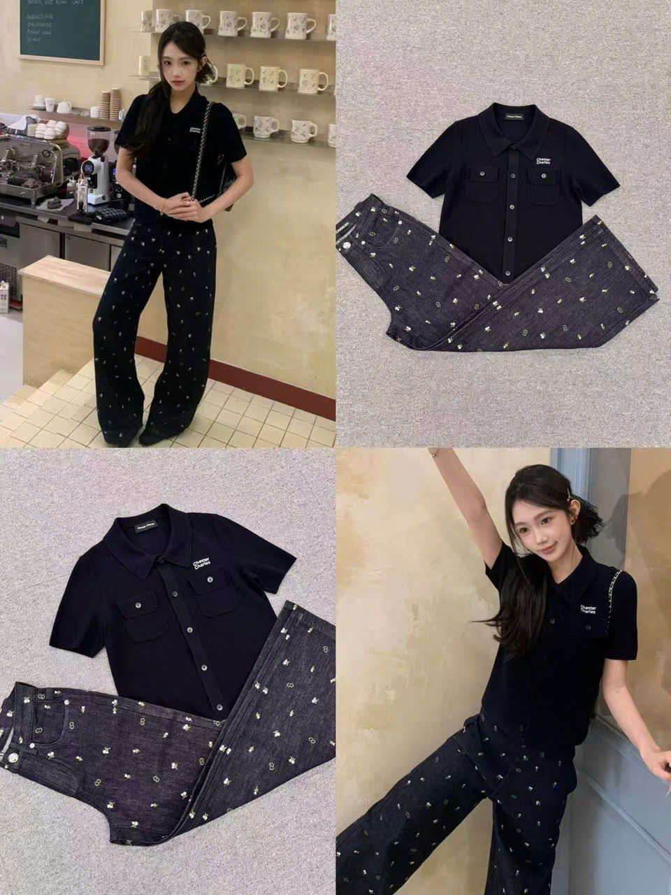  Áo xanh Navy 2 túi ngực cài cúc 