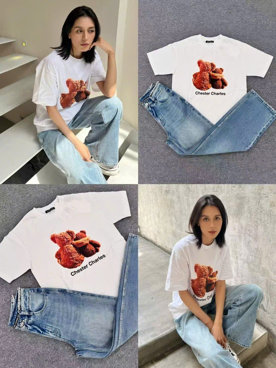  Áo phông trắng, gấu vàng đôi 