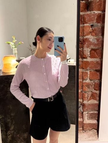  Áo CDG Tím hồng - logo nổi 