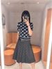  Chân váy dài kèm belt kẻ thoi CC 