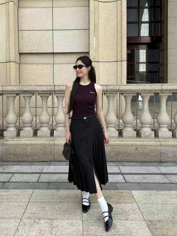  Chân váy dài xẻ tà gấu dưới 