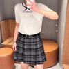  Chân váy ngắn kẻ tím xám, kèm Belt da 