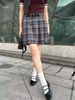  Chân váy ngắn kẻ tím xám, kèm Belt da 
