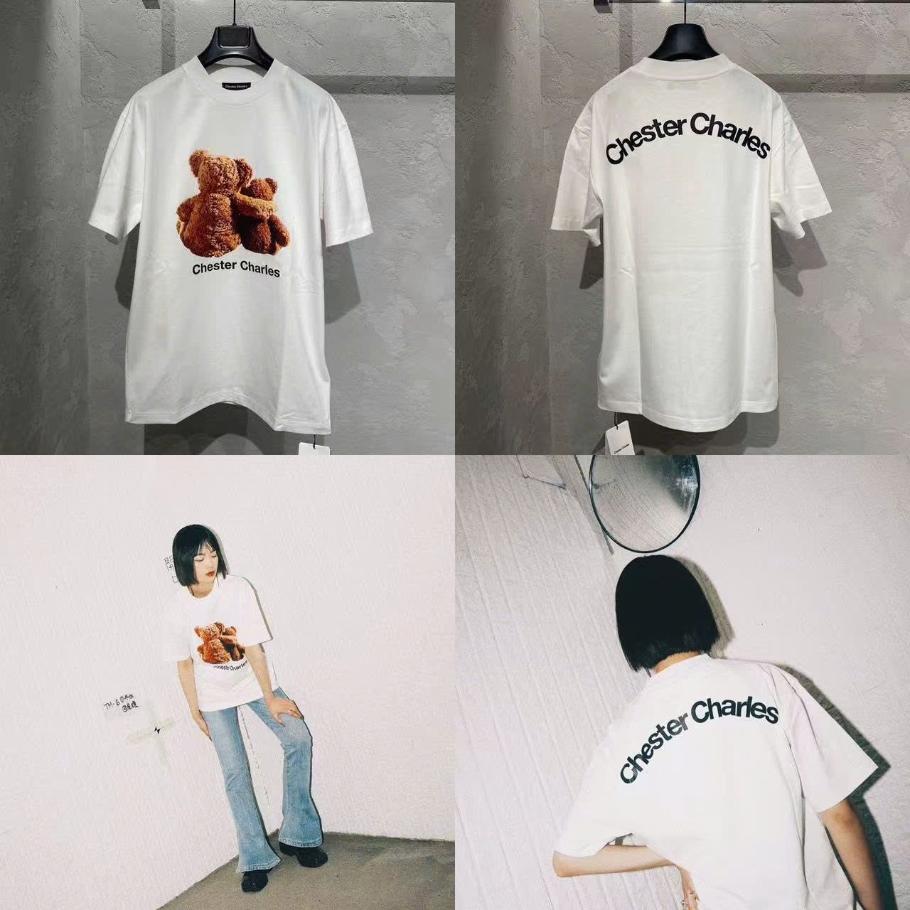  Áo phông trắng, gấu vàng đôi 