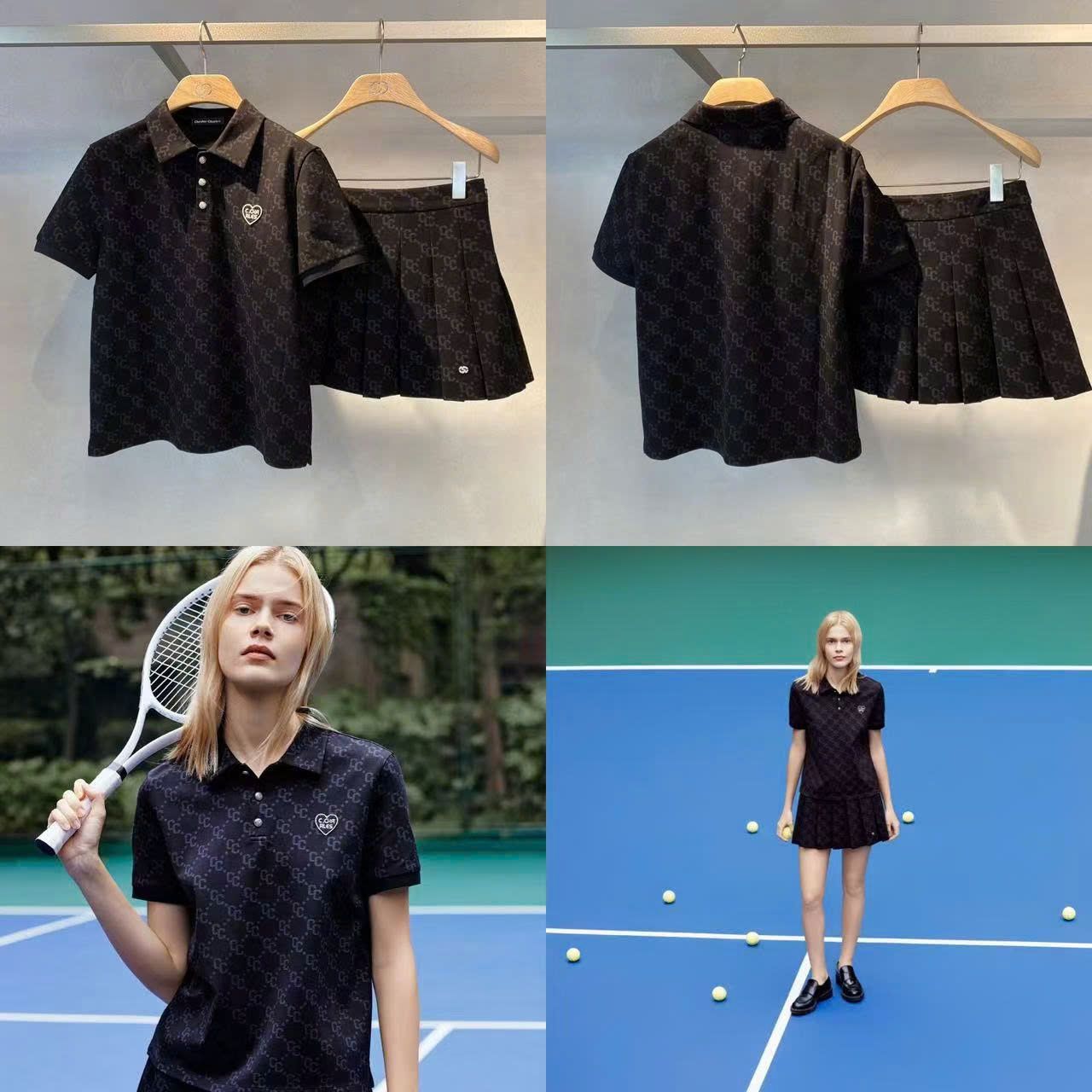  Áo polo đen full logo tim trái 