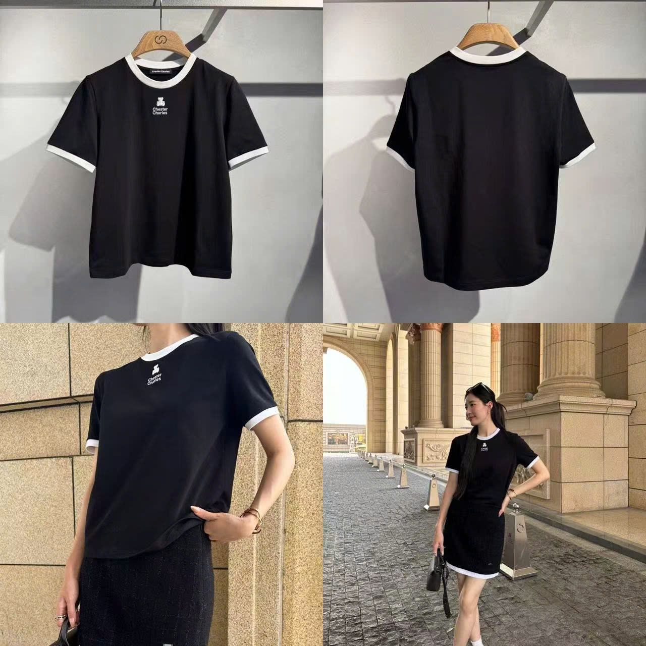  Áo phông đen - gấu trắng trên chữ 