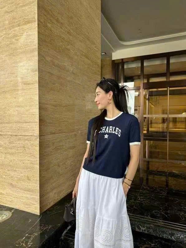  Chân váy dài trắng ren -logo CC 