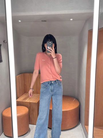  Áo CDG ngắn tay Hồng cài cúc 