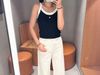  Áo 2 dây đen phối trắng 