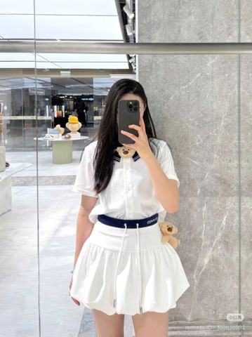  Áo sơ mi nữ trắng 13 De Marzo cổ thủy thủ họa tiết gấu 