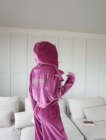  Áo khoác nhung màu hồng phấn đính đá Set 