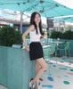  Quần sooc vải đen logo đá nhỏ -cạp chữ CC 