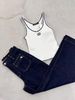  Áo tank top trắng viền đen CC 