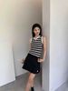  Áo tanktop trắng đen kẻ ngang,logo hồng 