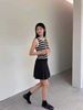  Áo tanktop trắng đen kẻ ngang,logo hồng 