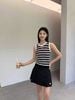  Áo tanktop trắng đen kẻ ngang,logo hồng 