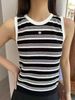  Áo tanktop trắng đen kẻ ngang,logo hồng 