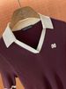  Áo cổ V Bordeaux tay sọc 