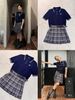  Chân váy ngắn kẻ tím xám, kèm Belt da 