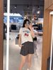  Chân váy ngắn kẻ tím xám, kèm Belt da 