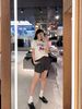  Chân váy ngắn kẻ tím xám, kèm Belt da 