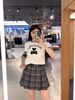  Chân váy ngắn kẻ tím xám, kèm Belt da 