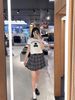  Chân váy ngắn kẻ tím xám, kèm Belt da 