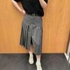  Chân váy xếp ly ghi xám dài kèm 1/2 Belt da 