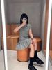  Áo Polo xám phối sọc - cúc trắng (set) 