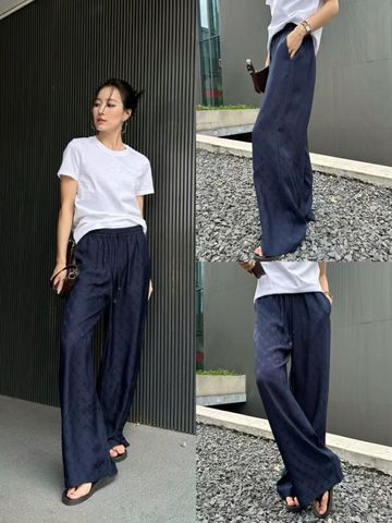  Quần lụa dài xanh navy, dây rút 