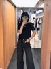  Quần jean đen mài, 2 túi trước xích bạc 