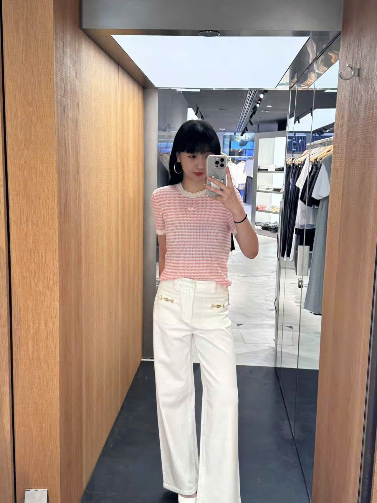  Áo kẻ Zích Zắc trắng hồng 