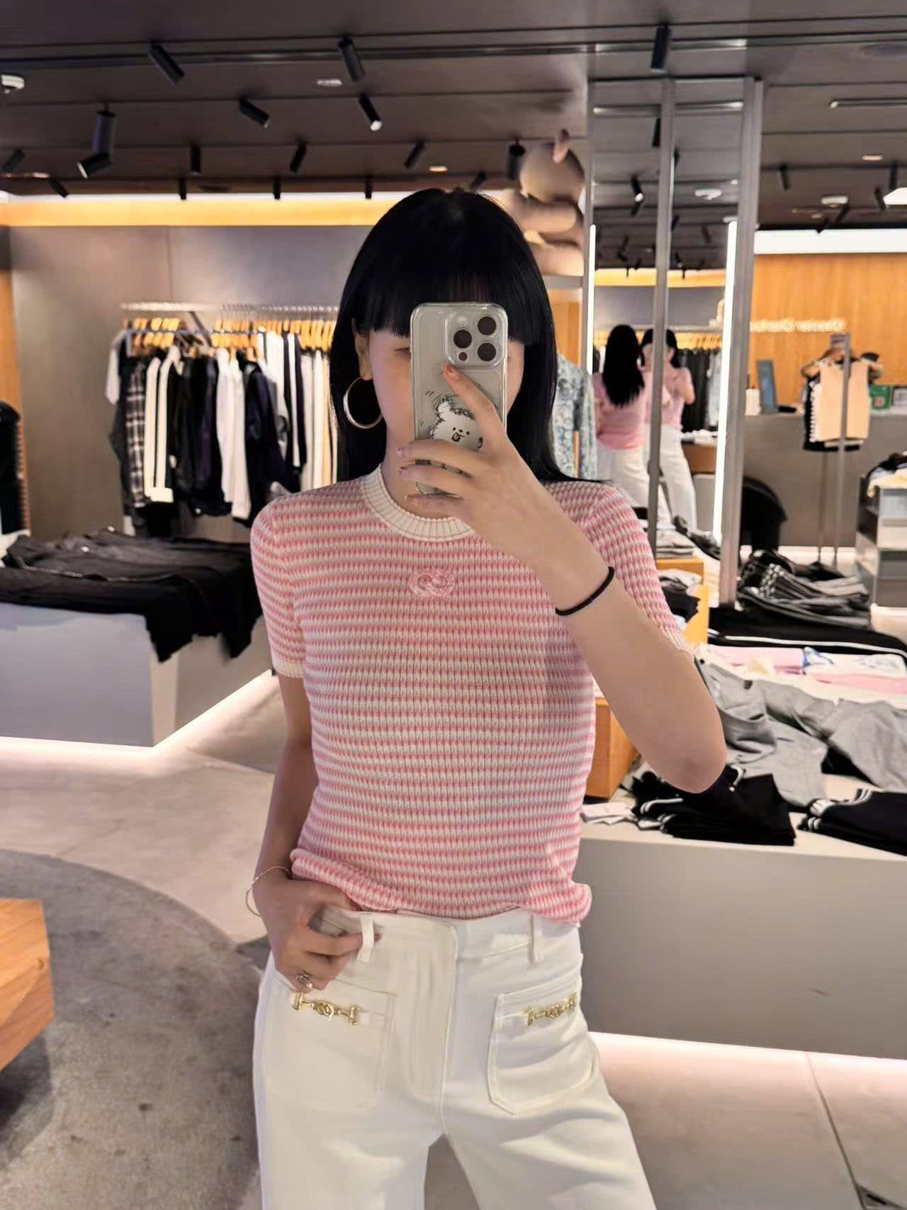  Áo kẻ Zích Zắc trắng hồng 