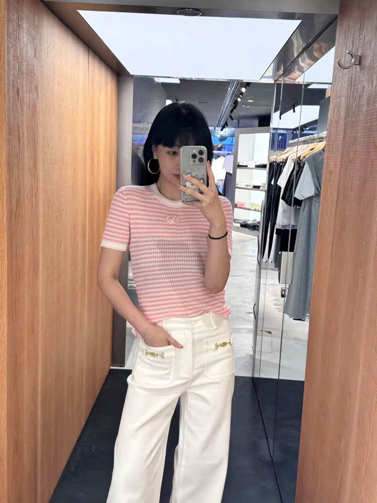  Áo kẻ Zích Zắc trắng hồng 